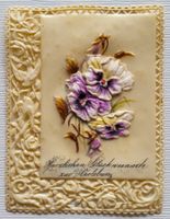 RAR: Glückwunschkarte Zelluloid geprägt, Blumenbouquet, 1900