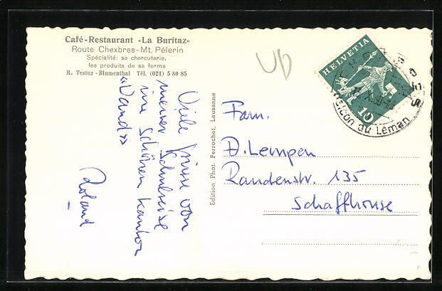 Cartoline postali: AK Chexbres, Cafe-Restaurant La Buritaz – Usato da Berlin venduto da bartko-reher 1