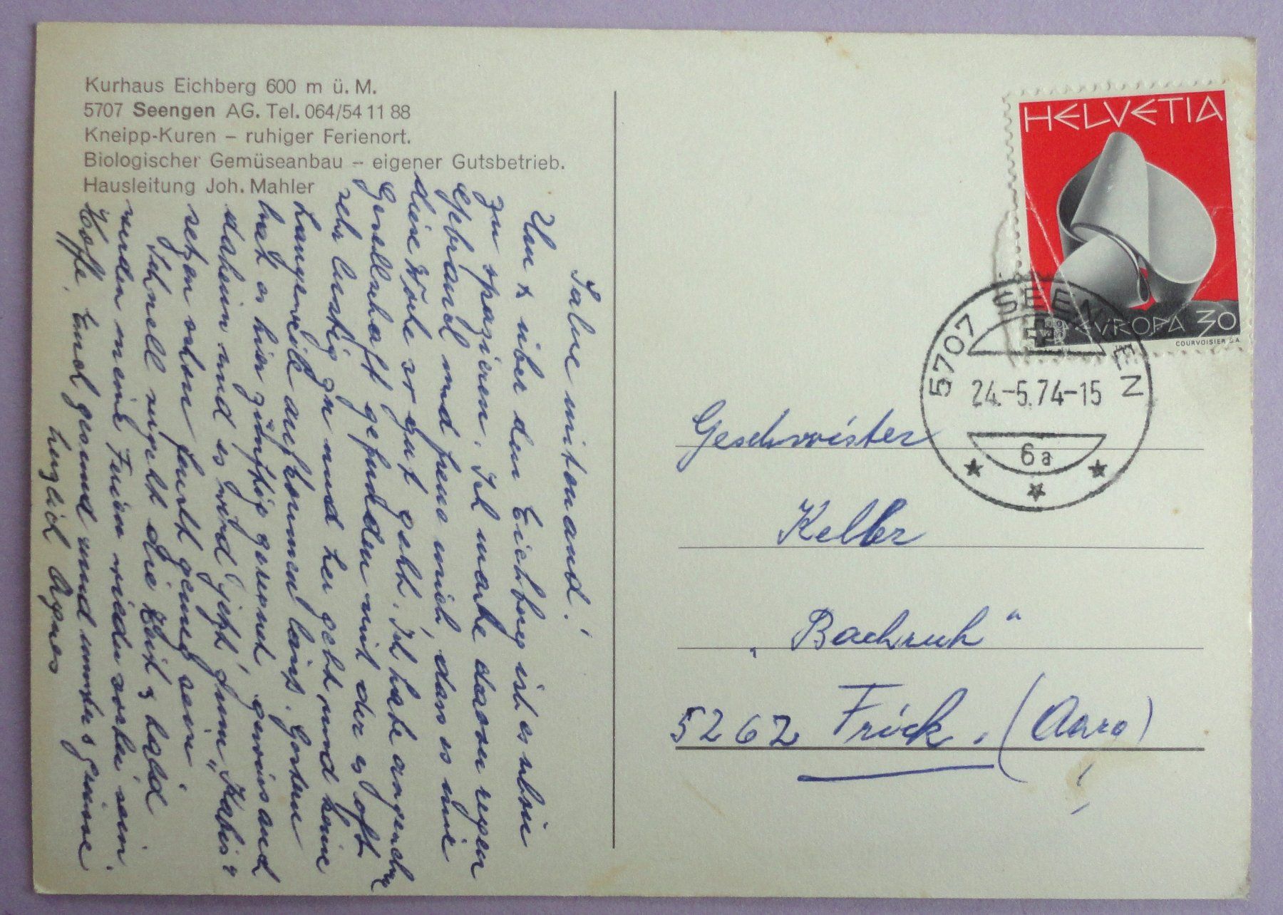 Cartoline postali: Kurhaus Eichberg, Seengen – Difettoso da Fétigny venduto da Billy2miny 1
