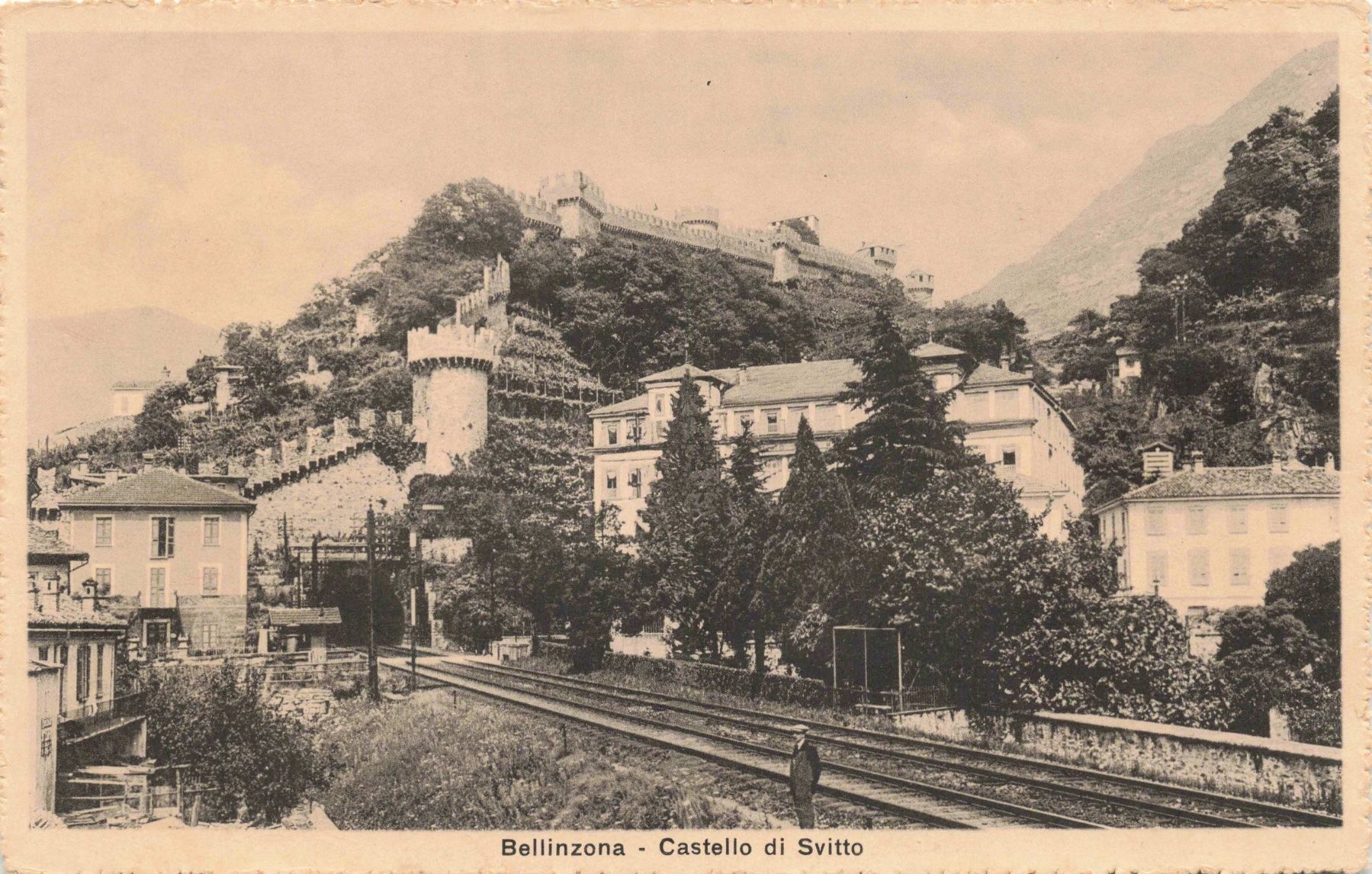 Ansichtskarten: Bellinzona castello svitto Eisenbahn Bahn – Gebraucht aus Biasca von Blenio71