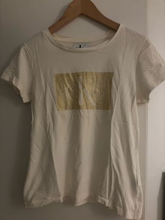 Calvin Klein T-Shirt, weiss mit Goldprint, Grösse M