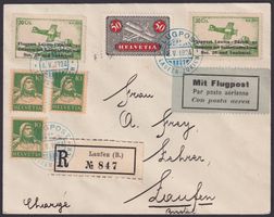 Flugspende Vignette Laufen Nr. 8 auf Brief, beide mit Abart!