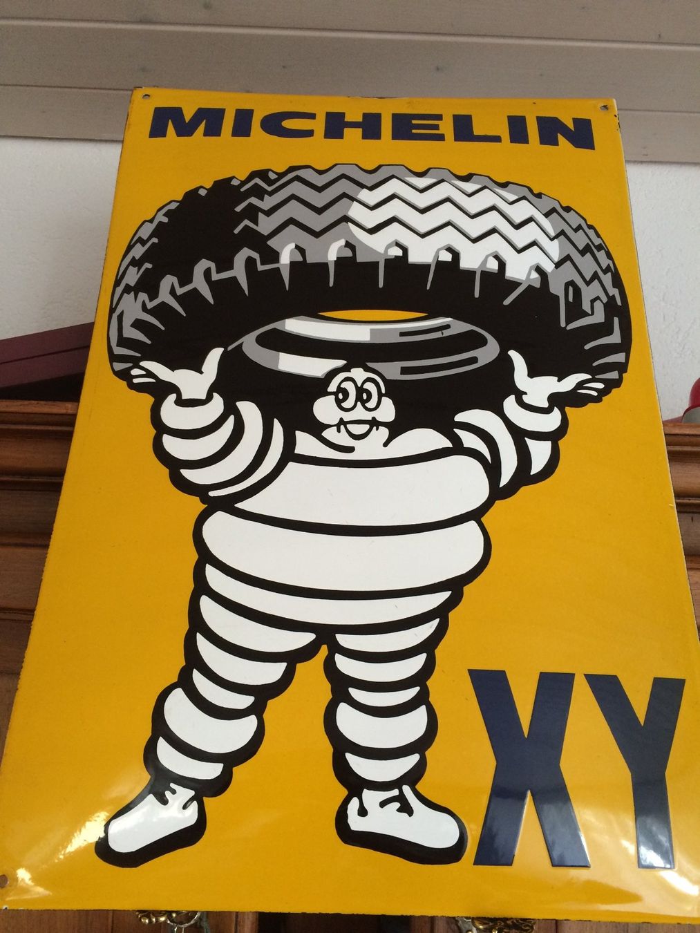 Michelin Schilder: Michelin Emaille Schild mit einer Gusseisernen Werbe-Figur – Gebraucht aus EMMETTEN von pfi_cbg5 8