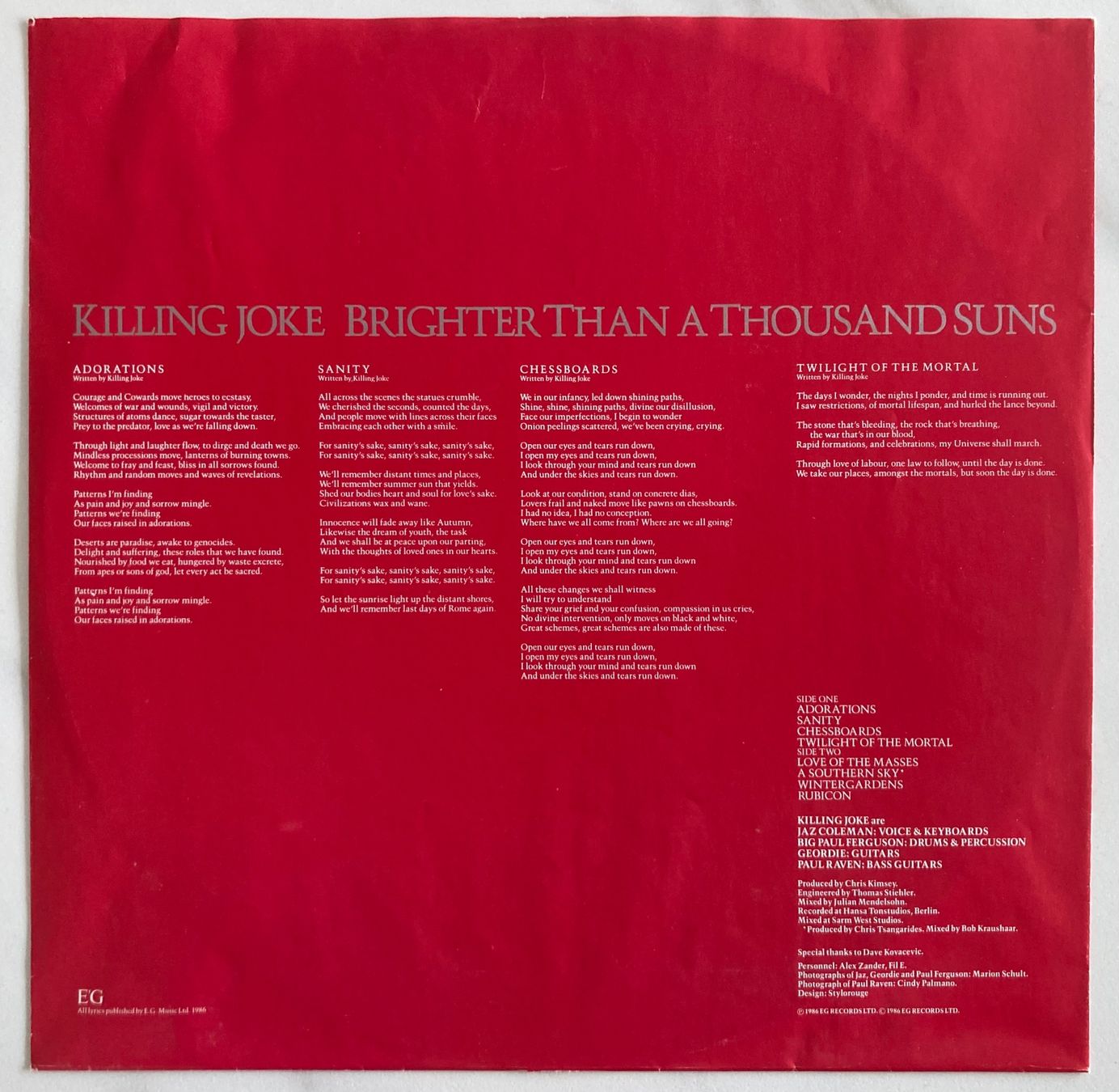 Dischi in vinile: KILLING JOKE - BRIGHTER THAN A THOUSAND SUNS – Usato da Poliez-Pittet venduto da Newtown-Records 2