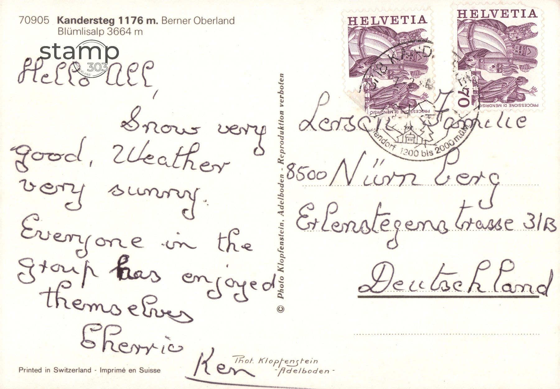 Cartoline postali: AK Kandersteg mit Blümlisalp – Usato da Eggersriet venduto da stamp303 1