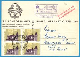 Ballonpostkarte Jub.-Fahrt  Olten 1958  -  Bürgenstock-Bahn