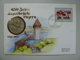1983, Numisbrief 650 Jahre Kappeler Brücke mit Silbertaler