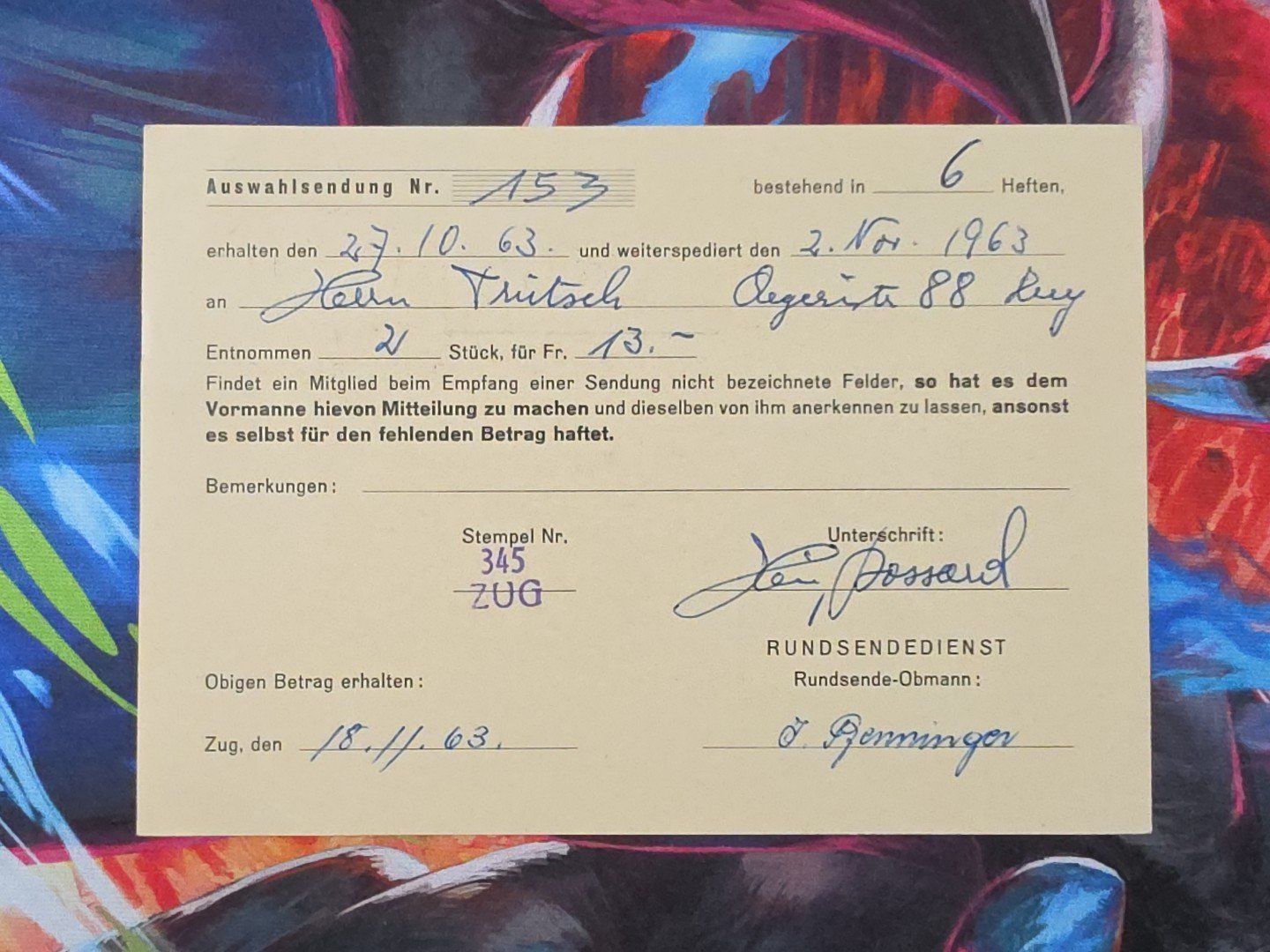 Alle Briefmarken: CL33 Carte Postale + Timbre Suisse 1963 – Gebraucht aus Cousset von Patrick_Collections 1