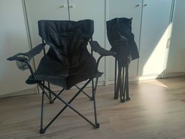 2x Campingstühle Klappstühle mit Getränkehalter (Schwarz)