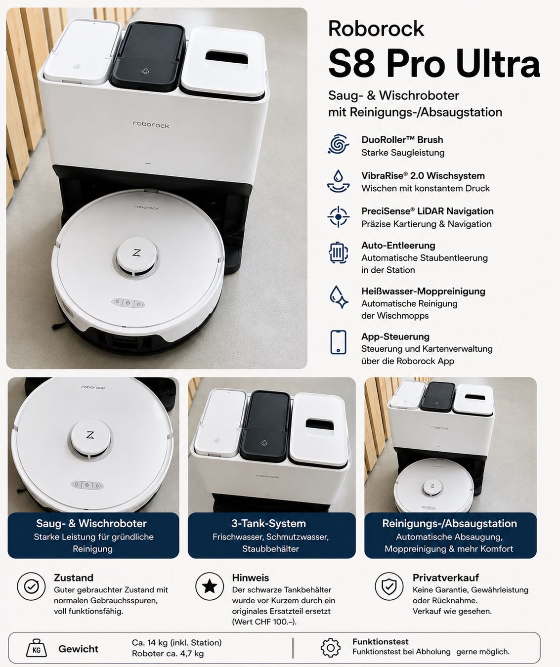 Roborock Aspirateurs & Accessoires: Roborock S8 Pro Saug- & Wischroboter mit Absaugstation – D'occasion à Müllheim Dorf par Di.di90