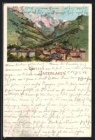 Litho Interlaken, Teilansicht mit Bergen