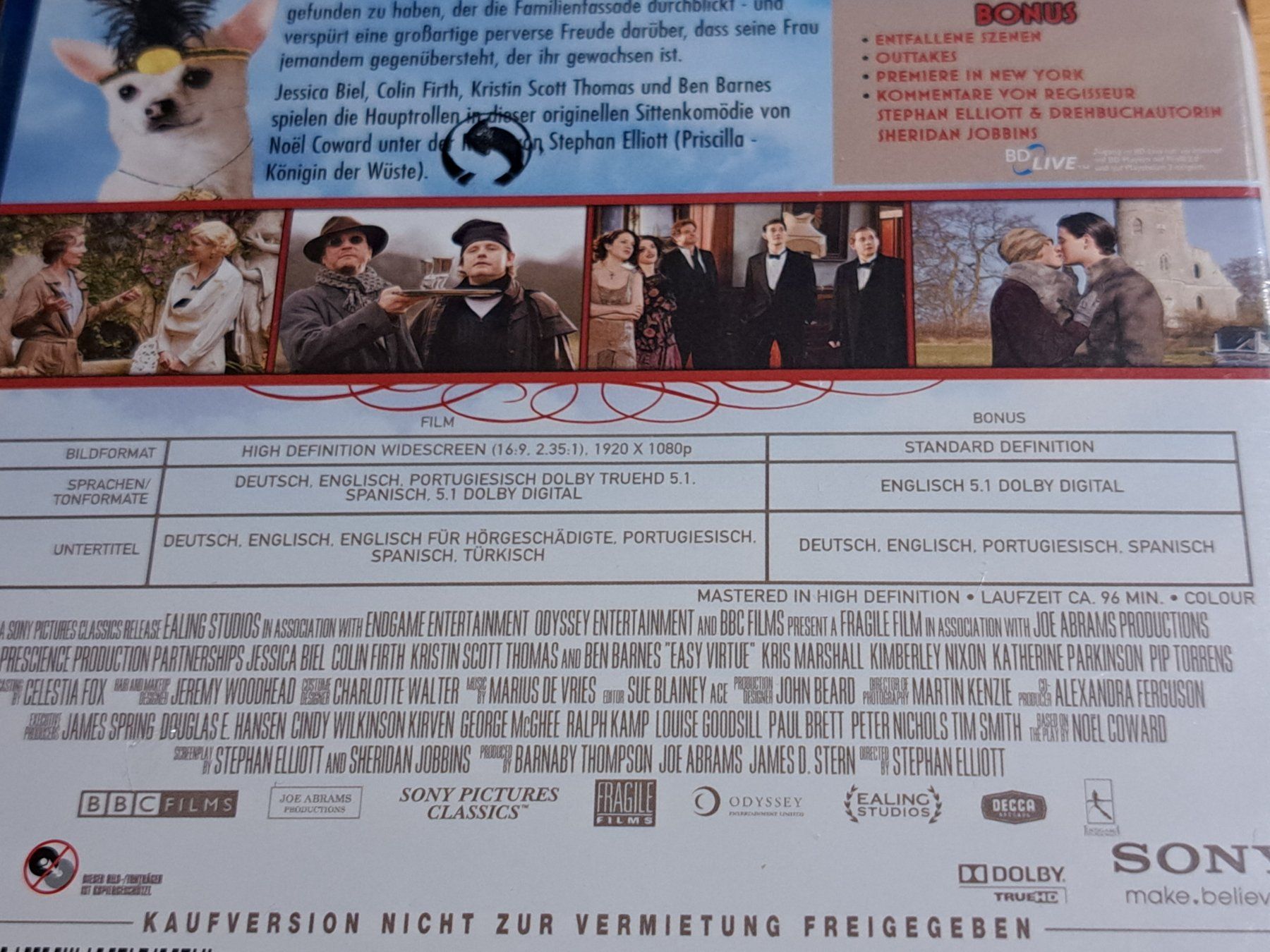 Tutti i DVDs: Blu-ray Easy Virtue, Eine unmoralische Ehefrau, Jessica Biel – Nuovo e nell'imballaggio originale da Unterseen venduto da Kanica 3