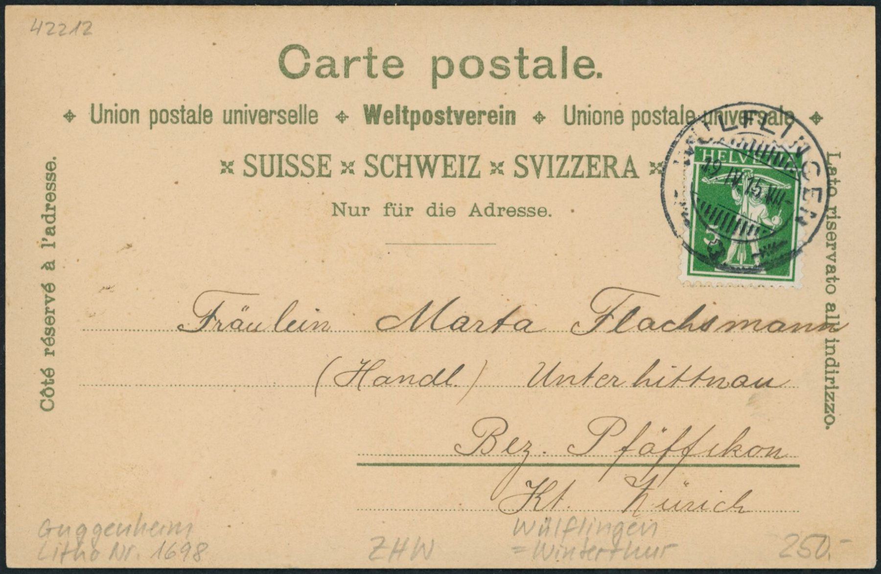 Cartes postales: ZHW Wülflingen - Winterthur - Litho – D'occasion à Schindellegi par dolpitz 1
