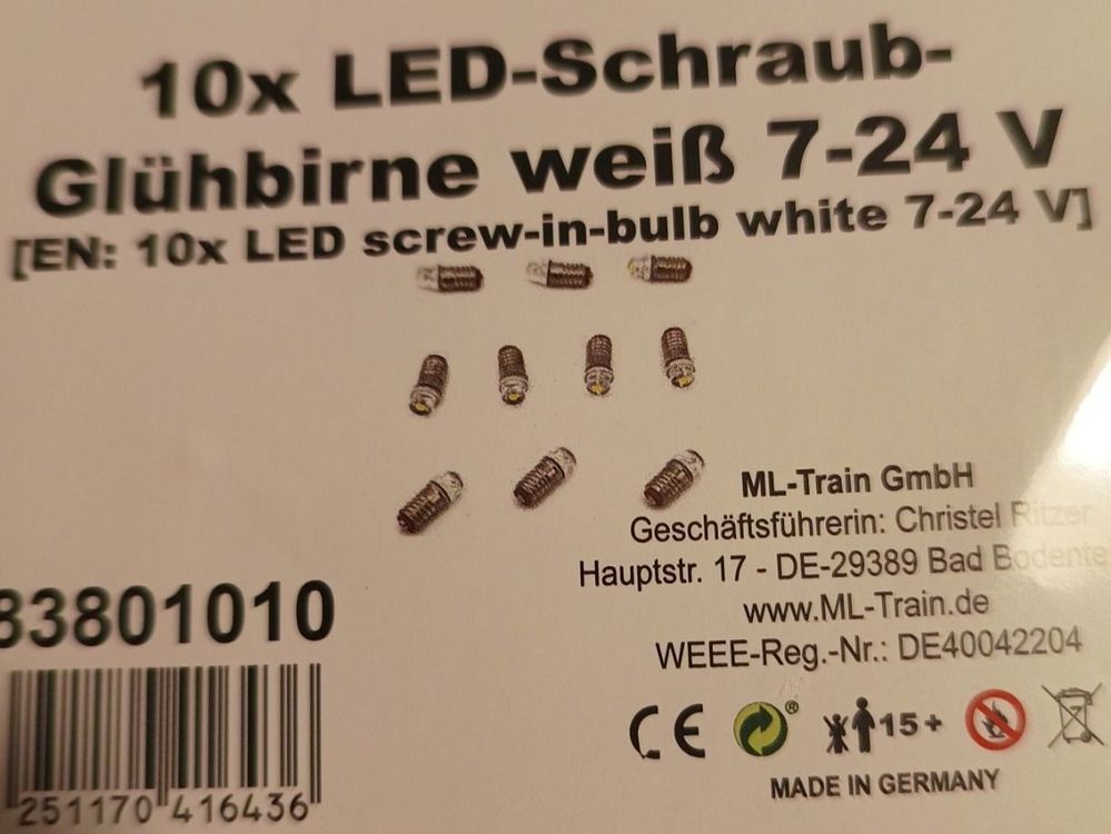 5x Rote Schraub-Glühbirnen 19V E5,5 - Perfekt Für Modelleisenbahnen & Gartenbahn Spur G