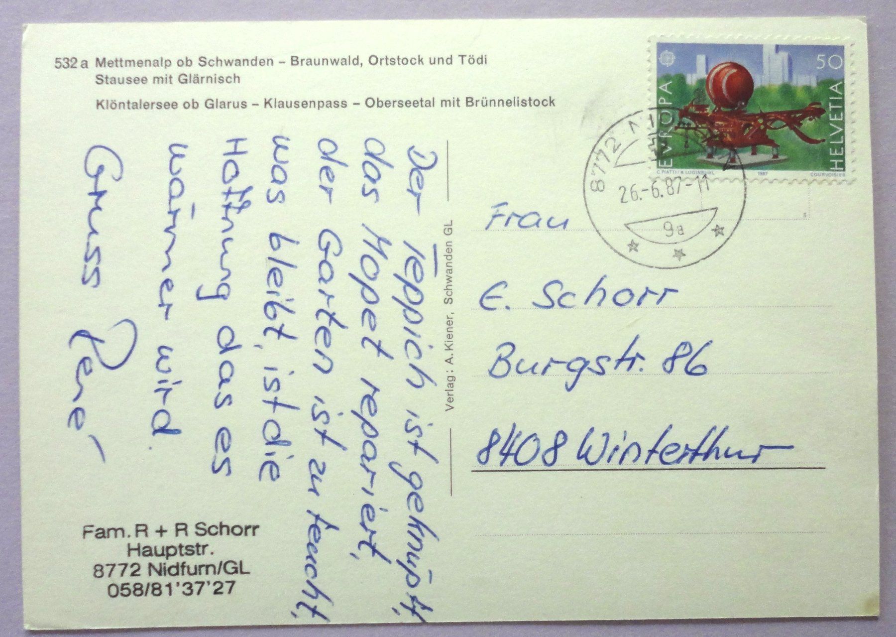 Cartes postales: Glarnerland – D'occasion à Fétigny par Billy2miny 1