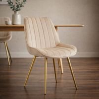 4er Set Esszimmerstühle Samt Beige mit Goldenen Metallbeinen