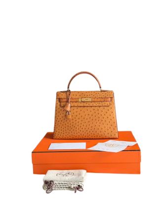 Hermès Kelly   Strauß  Leder exotische  wie neue