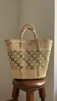 VINTAGE HANDMADE RAFFIA GREEN MAXI BAG