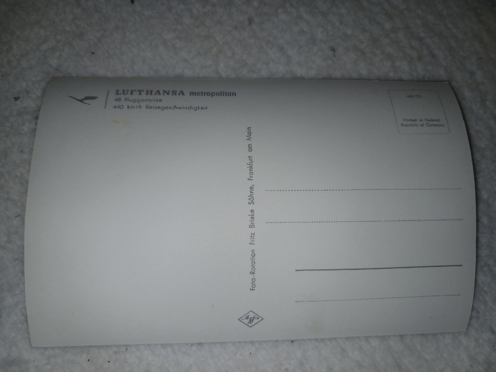 Cartoline postali: Ansichtskarte Lufthansa Metropolitan Flugzeug schwarzweiss – Usato da Belp venduto da Guadalupe84 1