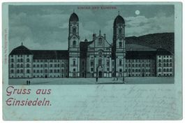 Gruss aus Einsiedeln, Mondscheinkarte, gelaufen 1898