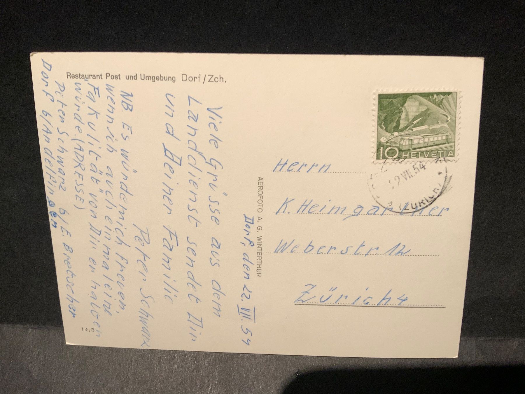 Cartoline postali: AK DORF ZH Restaurant Post 1954 – Usato da Wila venduto da 7churfirsten 1