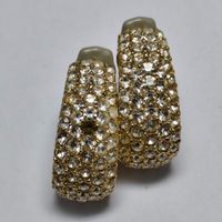 Vintage Ohrclips goldfarben Creolen-Form mit dichtem Strassb