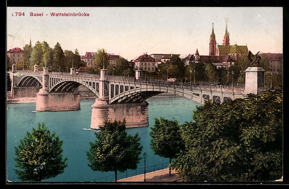 Cartoline postali: AK Basel, Wettsteinbrücke – Usato da Berlin venduto da bartko-reher