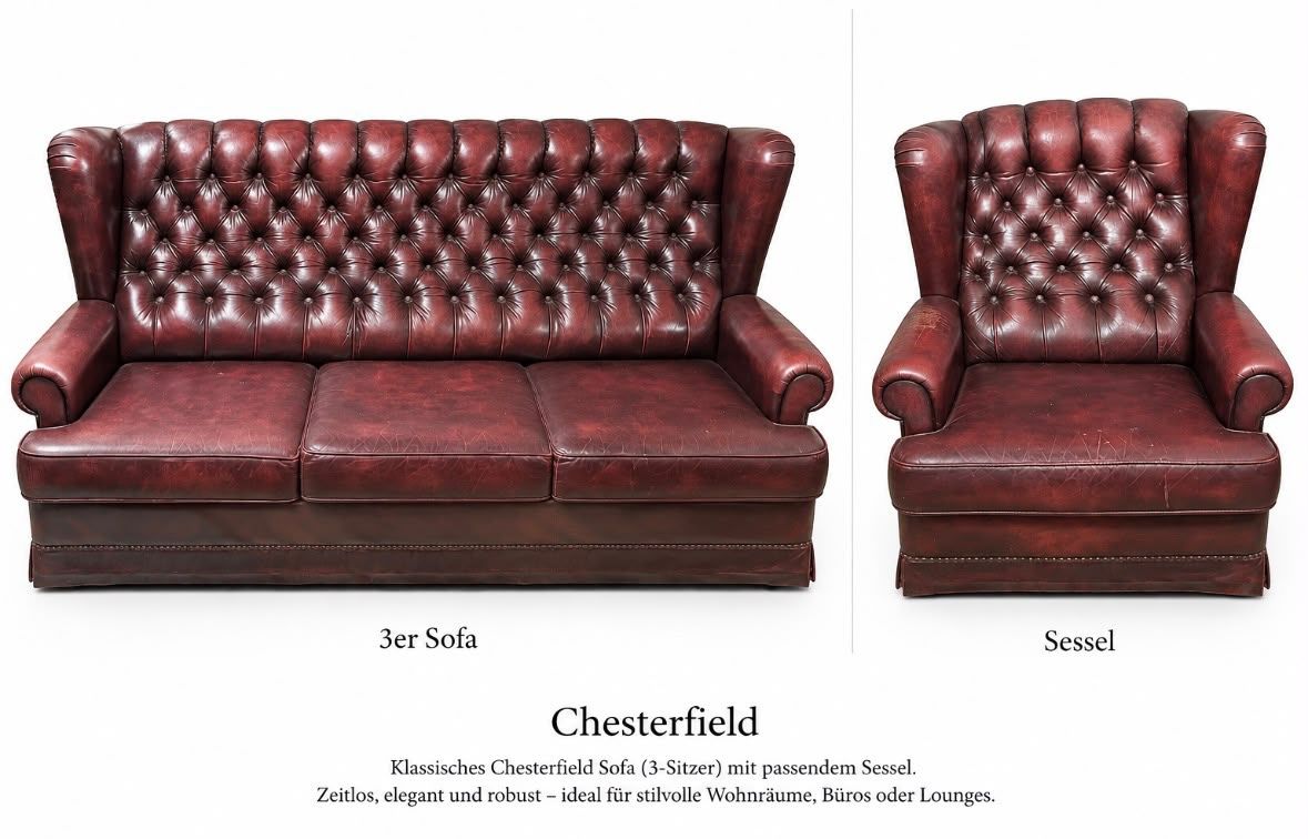 Divani: Chesterfield Sofa 3-Sitzer mit Sessel,  Leder – Usato da St. Gallen venduto da Javad1994