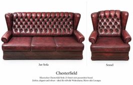 Chesterfield Sofa 3-Sitzer mit Sessel,  Leder