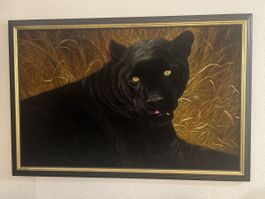 Gemälde schwarzer Panther mit Rahmen von Pine