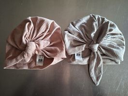 2 Baby Turbane H&M gerippt rosa beige
