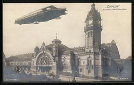 Foto-AK Köln, Zeppelin in voller Fahrt 