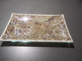 Platte Glas, verziert, braun/goldfarbig