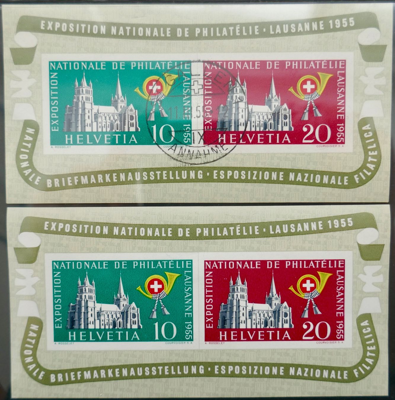 Tutti i francobolli: 2 Stk Lausanner Block 1955 postfrisch**/gestempelt – Usato da Möhlin venduto da PHILABARTIS