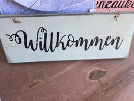 DEKO HOLZSCHILD SHABBY CHIC "WILLKOMMEN"