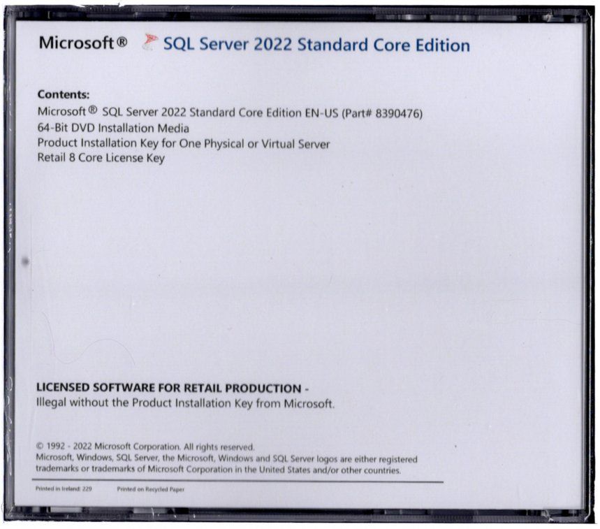 Software: Microsoft SQL Server 2022 Standard 8 CPU unbegrenzten Cal,s – Neu (gemäss Beschreibung) aus Langenthal von Reda 1