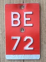 BE 72 - VELONUMMER - FAHRRADSCHILD - PLAQUE DE VELO - BE 72