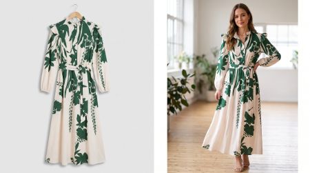 Geblümtes Maxikleid mit Gürtel