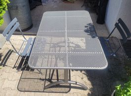 Garden Table and Chairs Set Metal Grey Foldable