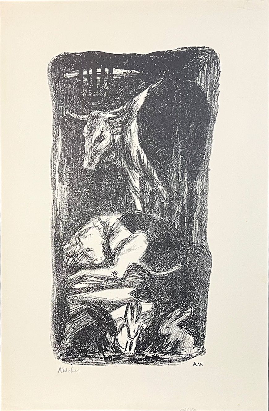 Grafiken & Lithographien: Adolf Weber. Tiere im Stall, Litho. – Gebraucht aus Zumikon von tesoro8853