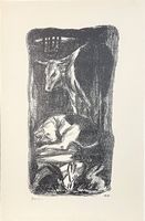 Adolf Weber. Tiere im Stall, Litho.