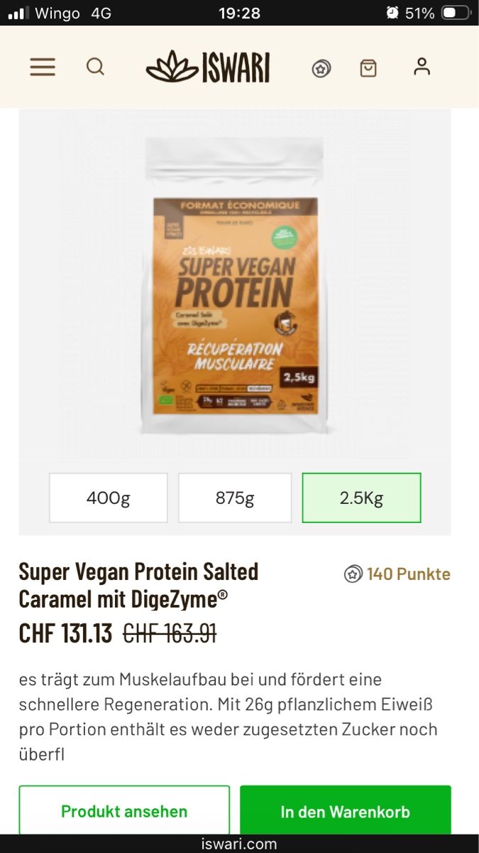 Lebensmittel & Spezialitäten: ISWARI Super Vegan Protein Erdnuss 2.5kg – Gebraucht aus Brenzikofen von Martha_V 1
