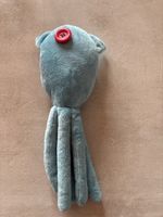 Plüschtier Krake blau mit rotem Knopf gebrauchter Zustand
