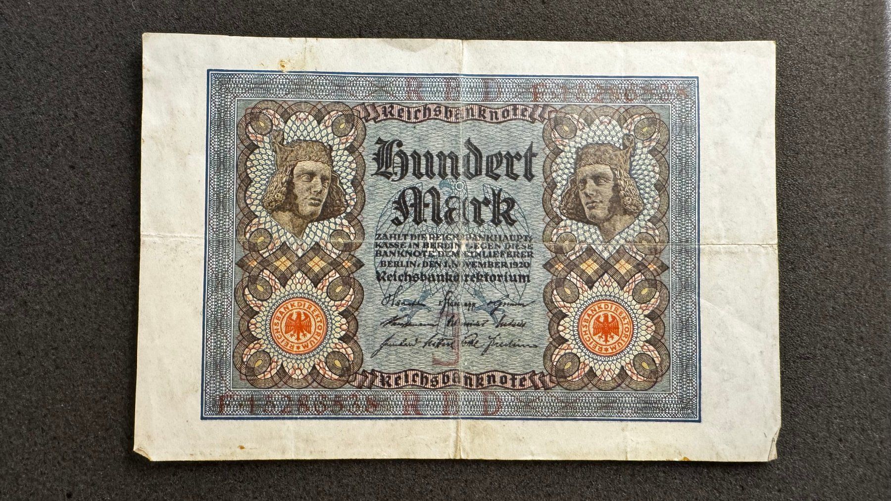 Banknoten: Banknote 100 Mark Deutschland 1920 – Gebraucht aus Reitnau von tb-muenzen