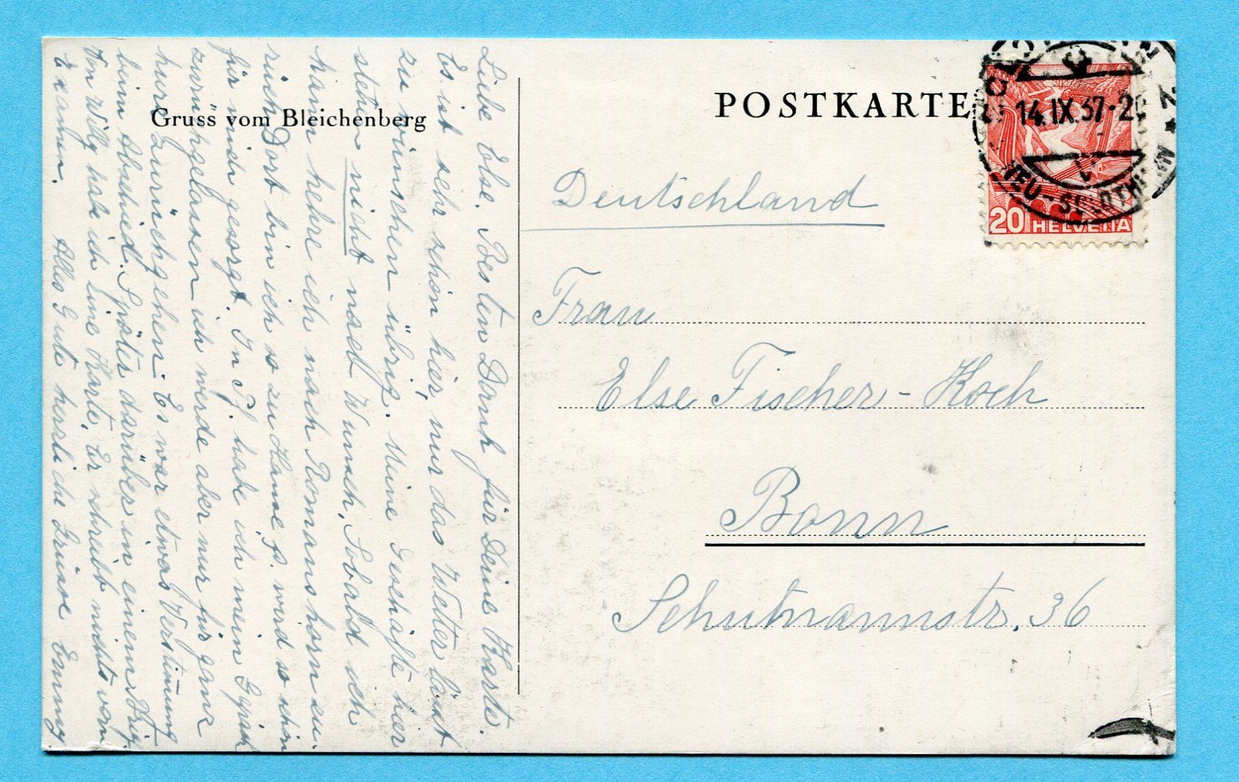 Ansichtskarten: Gruss vom Bleichenberg, gestempelt Solothurn 1937 – Gebraucht aus Opfikon von Prophila 1