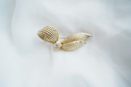 Vintage Brosche gold Blätter Mesh-Textur Strass elegant