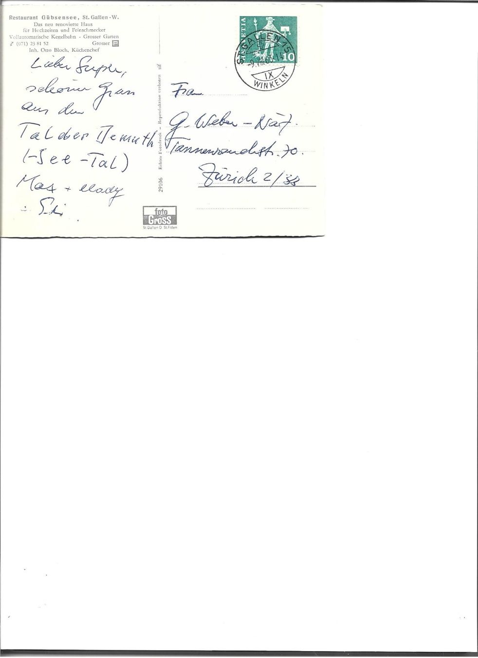 Cartoline postali: SG Gübsensee  Restaurant – Usato da Appenzell venduto da mai25 1