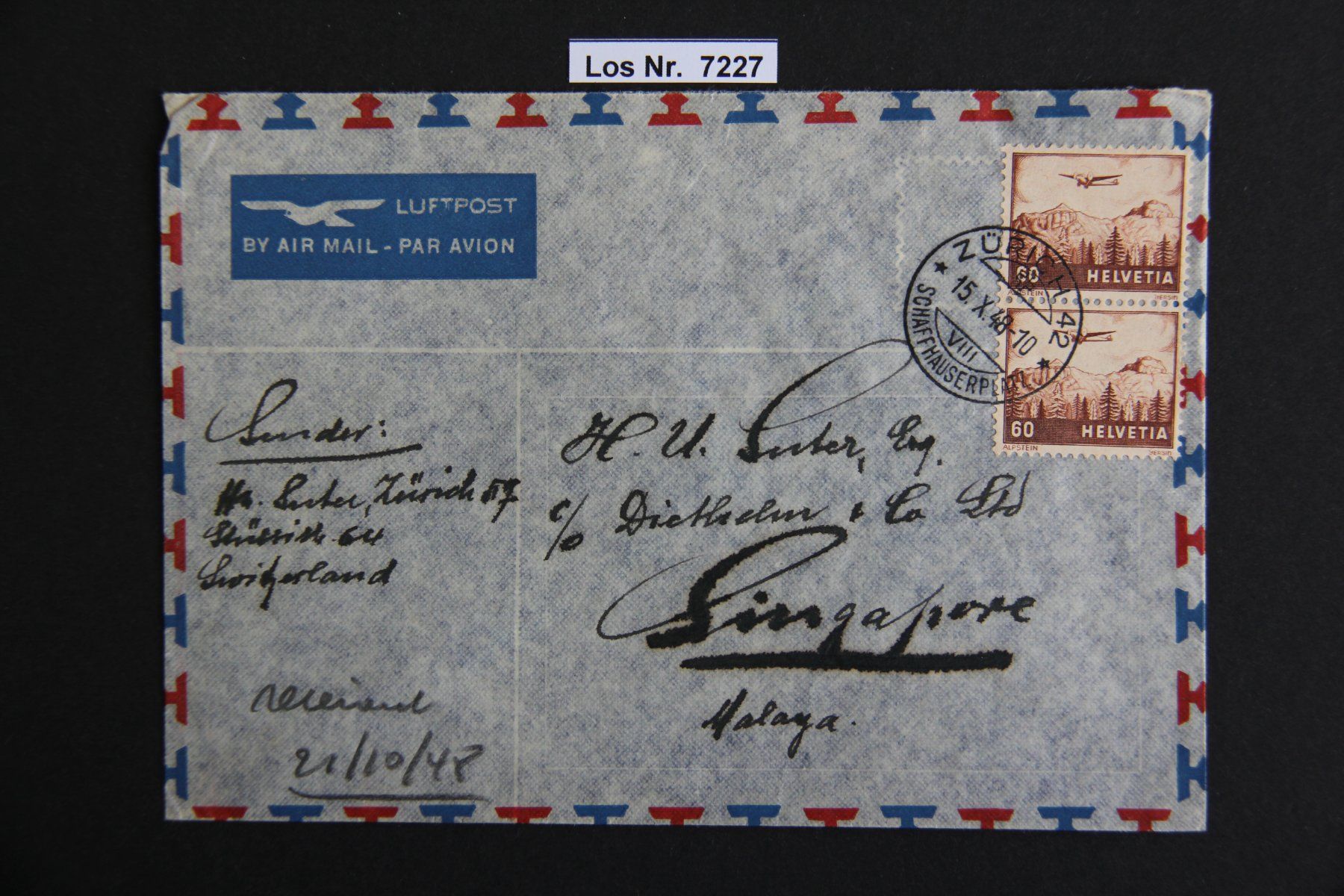 Tutti i francobolli: F 1941 Flugpostbrief sauber gestempelt              Los 7227 – Usato da Volken venduto da jukon65
