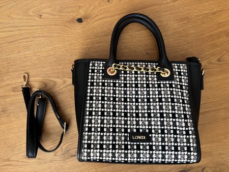 Handtasche L.Credi schwarz kariert neuwertiger Zustand