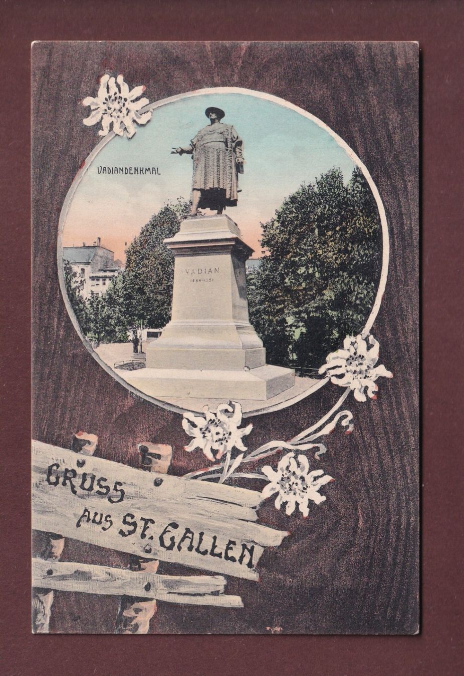 Cartoline postali: ST. GALLEN - Vadiandenkmal - 1907 – Usato da Pully venduto da nicecards